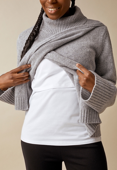 Maternity wool sweater with nursing access - Grey melange - S/M (6) - Maternity top / Nursing top