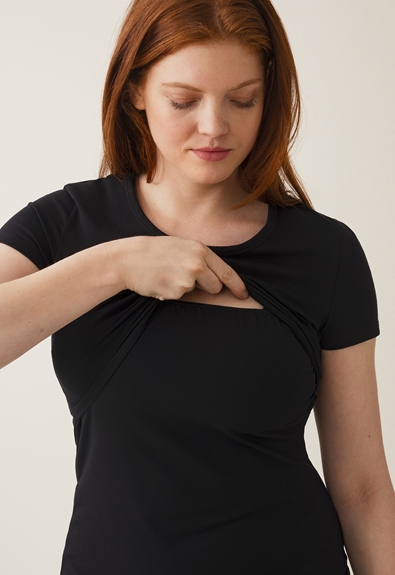 Organic cotton short sleeve nursing top - Black - S (3) - Maternity top / Nursing top