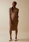 Ribbed maternity dress with nursing access - Hazelnut - L - small (1) 