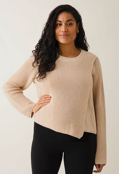 Maternity knit sweater with nursing access - Tapioca - M/L (2) - Maternity top / Nursing top