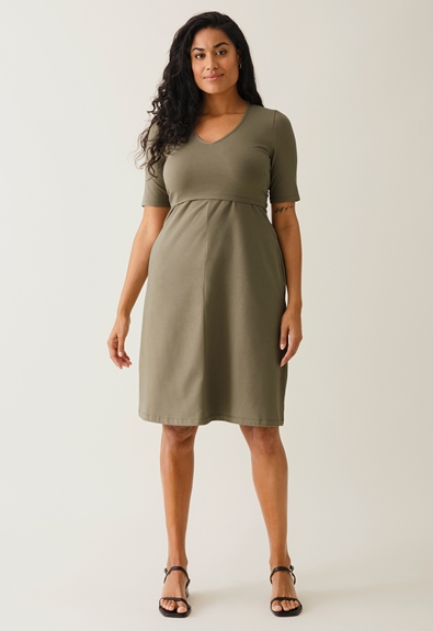 A shaped nursing dress short sleeve - Green khaki - XL (1) - Maternity dress / Nursing dress