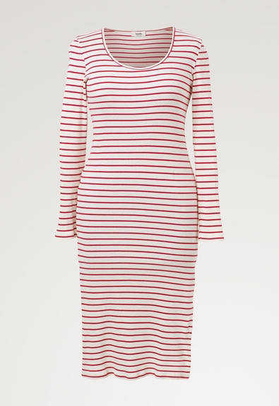 Ribbed maternity dress - White/red striped - XXL (6) - Maternity dress / Nursing dress