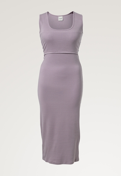 Geripptes ärmelloses Umstandskleid mit Stillöffnung - Lavender - L (5) - Umstandskleid / Stillkleid