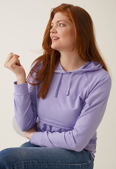 Fleece lined maternity hoodie with nursing access - Lilac - L (1) - Maternity top / Nursing top