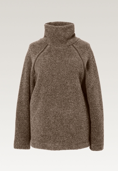 Fleecepullover Wolle - Brown grey melange - L/XL (5) - Umstandsshirt / Stillshirt 