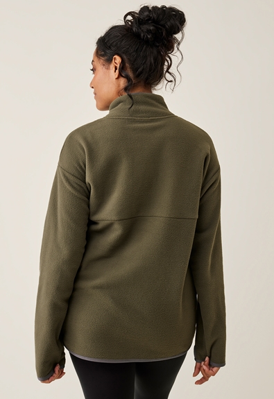 Fleece sweater with nursing access - Green olive - S/M (3) - Nursing wear
