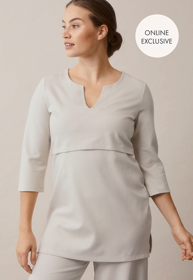 Maternity tunic with nursing access - Oatmeal - S (1) - Maternity clothes