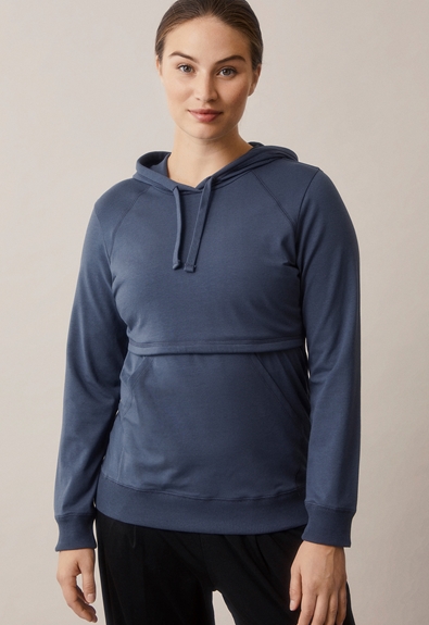 Fleece lined maternity hoodie with nursing access - Thunder blue - S (1) - Maternity top / Nursing top