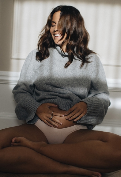 Maternity wool sweater with nursing access - Grey melange - L/XL (1) - Maternity top / Nursing top