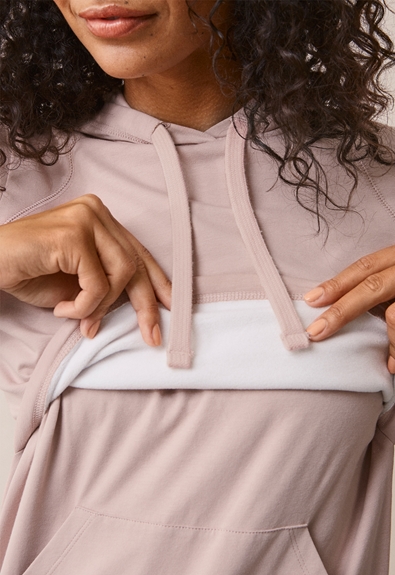 Fleece lined maternity hoodie with nursing access - Pebble - XL (6) - Maternity top / Nursing top