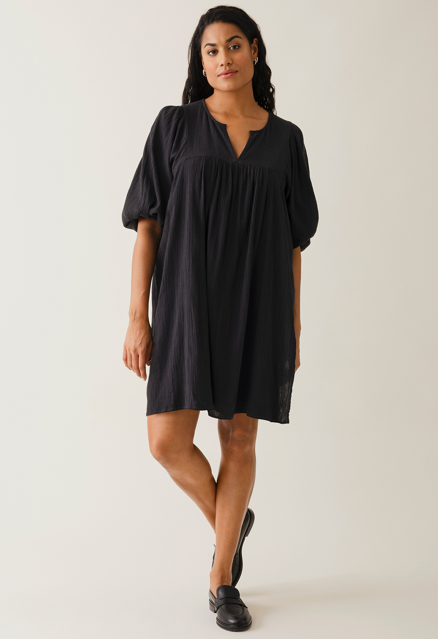 Boho maternity mini dress - almost black product