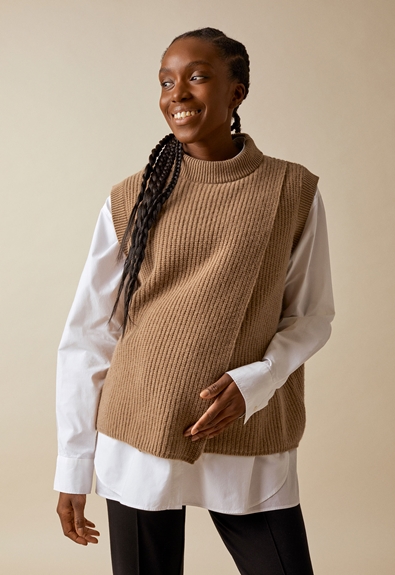 Wool vest with nursing access - Camel - S/M (1) - Maternity top / Nursing top
