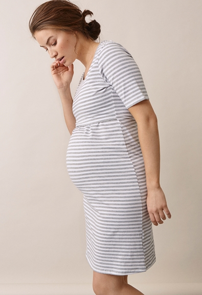 Night dress - White/grey melange - XXL (2) - Maternity nightwear / Nursing nightwear