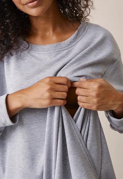 Soft oversized nursing sweater - Grey melange - M (6) - Maternity top / Nursing top