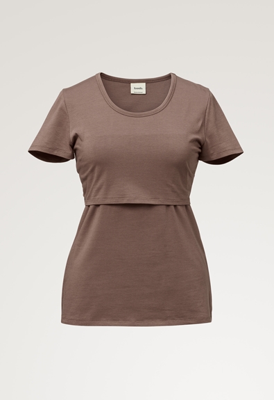 Organic cotton short sleeve nursing top - Dark taupe - XS (4) - Maternity top / Nursing top