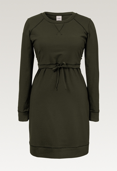 Nursing dress with fleece lining - Moss green - XS (5) - Maternity dress / Nursing dress