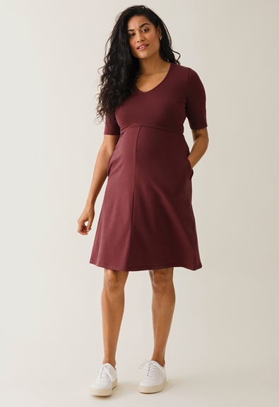 A shaped nursing dress short sleeve - Port red - L (2) - Maternity dress / Nursing dress