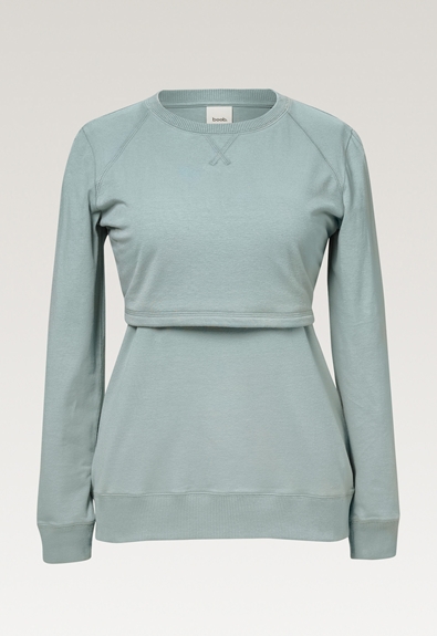 Fleece lined maternity sweatshirt with nursing access - Mint - M (4) - Maternity top / Nursing top