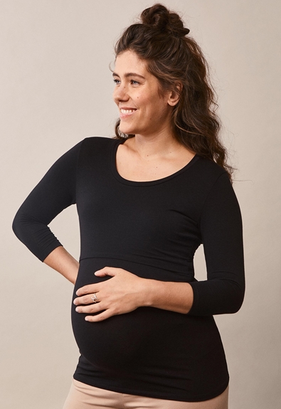 Easy top with ¾ sleeves - Black - M (2) - Maternity top / Nursing top