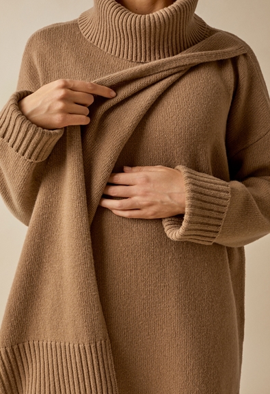 Oversized wool sweater with nursing access - Camel - S/M (3) - Maternity top / Nursing top