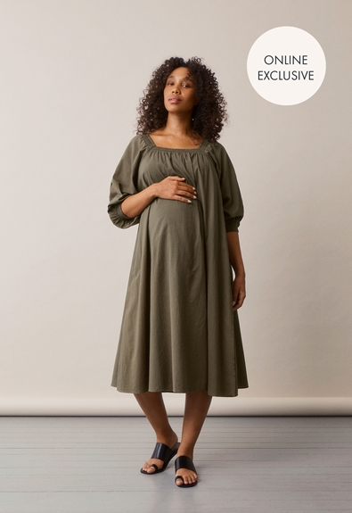 Poetess dress - Pine green - M/L (2) - Maternity dress / Nursing dress