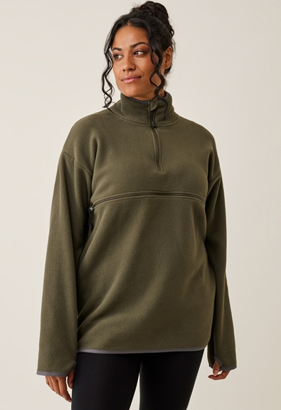 Fleece sweater with nursing access - Green olive - S/M (1) - Nursing wear