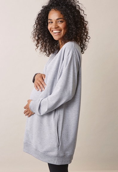 Soft oversized nursing sweater - Grey melange - M (4) - Maternity top / Nursing top