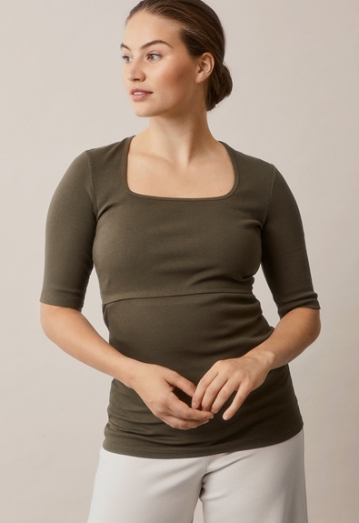 Ribbed maternity top mid-sleeve - Pine green - S (2) - Nursing wear
