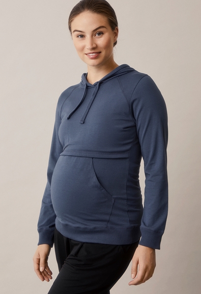 Fleece lined maternity hoodie with nursing access - Thunder blue - XS (2) - Maternity top / Nursing top