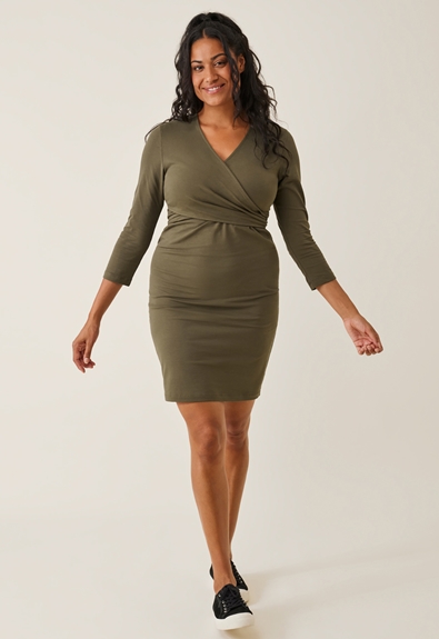 Maternity wrap dress - Green olive - S (1) - Maternity dress / Nursing dress