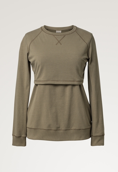Stillsweatshirt mit Fleece - Green khaki - L (5) - Umstandsshirt / Stillshirt 