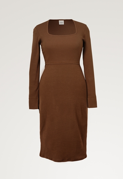 Ribbed maternity dress with nursing access - Hazelnut - XL (6) - Maternity dress / Nursing dress