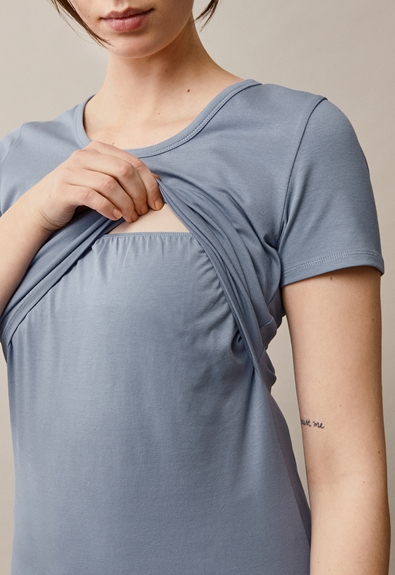 Classic short-sleeved top - Blue ash - L (4) - Maternity top / Nursing top