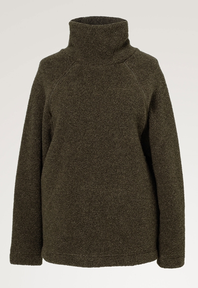 Wool pile sweater - Pine green - L/XL (5) - Maternity top / Nursing top