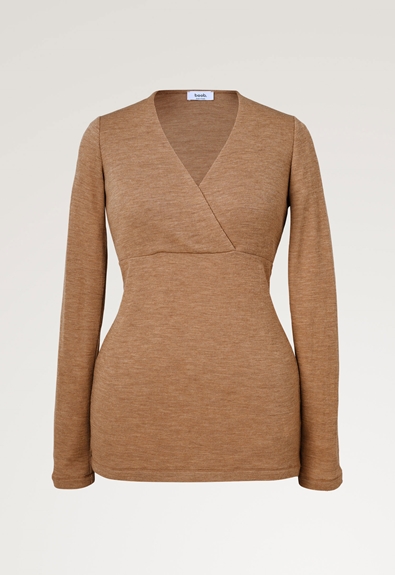 Gerippter Stillpullover Merinowolle - Brown melange - XL (4) - Umstandsshirt / Stillshirt 
