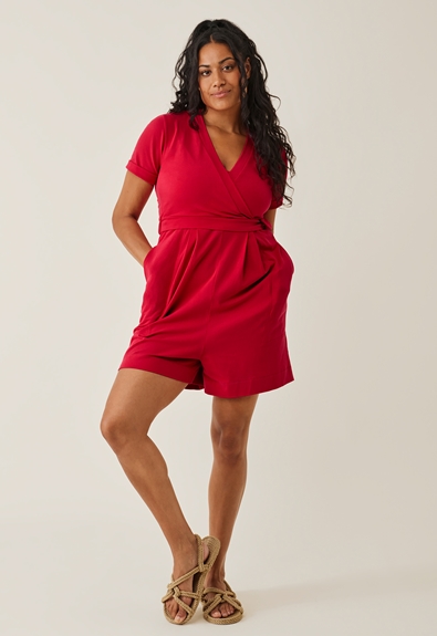 Maternity playsuit with nursing access - French red - M (4) - Jumpsuits