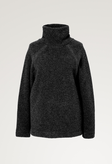 Fleecepullover Wolle - Almost black - S/M (5) - Umstandsshirt / Stillshirt 