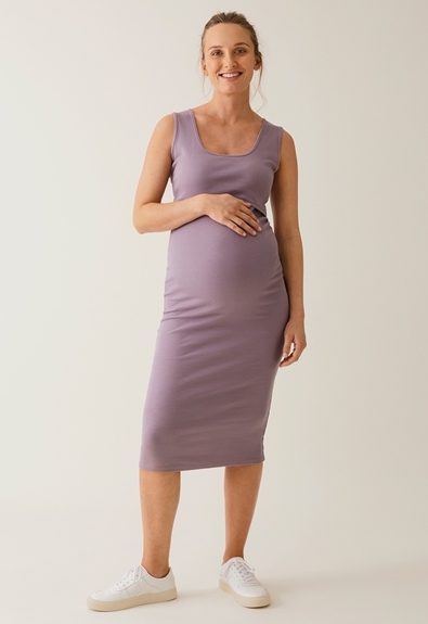 Geripptes ärmelloses Umstandskleid mit Stillöffnung - Lavender - L (1) - Umstandskleid / Stillkleid