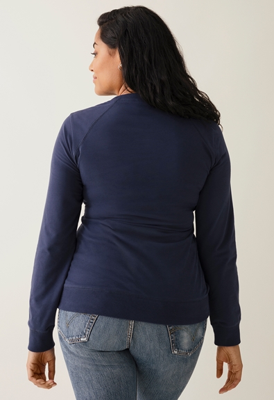 Fleece lined maternity sweatshirt with nursing access - Navy - XXL (3) - Maternity top / Nursing top