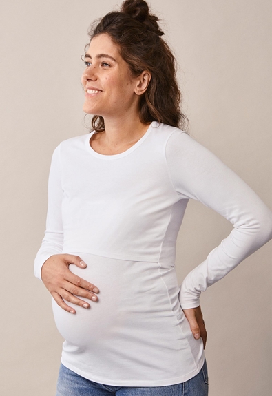 Organic cotton long sleeve nursing top - White - L (2) - Maternity top / Nursing top