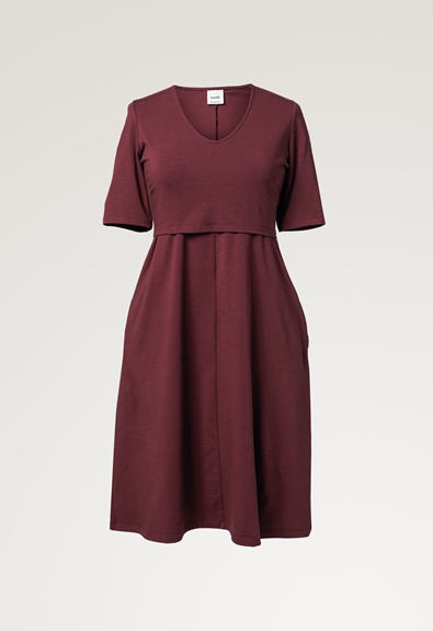 A shaped nursing dress short sleeve - Port red - XXL (5) - Maternity dress / Nursing dress