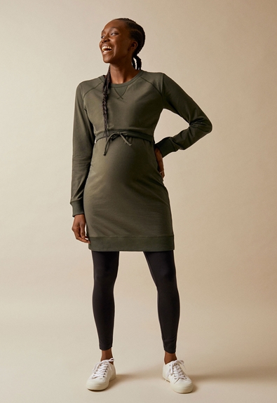 Klänning med fleecefodrad amningsfunktion - Moss green - XS (4) - Gravidklänning / Amningsklänning