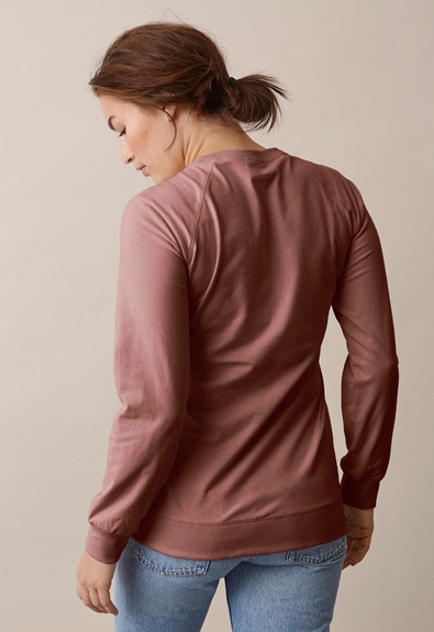 Fleece lined maternity sweatshirt with nursing access - Dark mauve - XL (3) - Maternity top / Nursing top