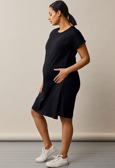 T-shirt dress with nursing access - Black - M (1) - Maternity dress / Nursing dress