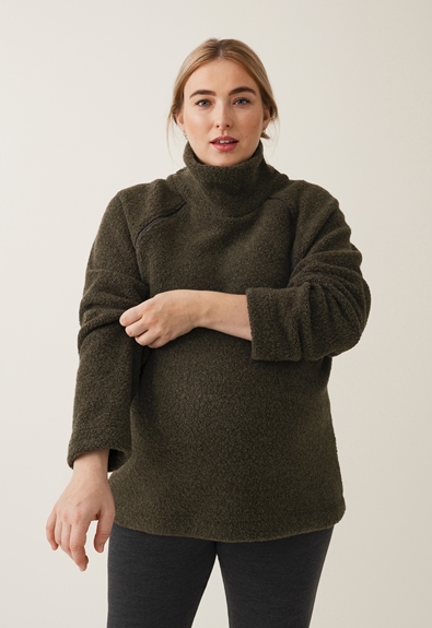 Wool pile sweater - Pine green - L/XL (2) - Maternity top / Nursing top