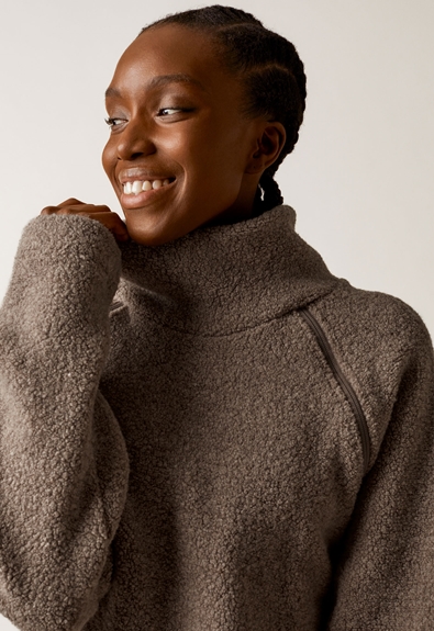 Wool pile sweater -  Brown grey melange - S/M (4) - Maternity top / Nursing top