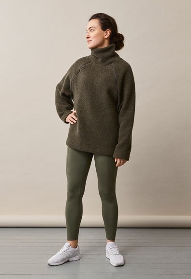 Wool pile sweater - Pine green - S/M (4) - Maternity top / Nursing top