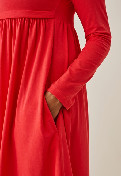 Maternity babydoll dress - Hibiscus red - S (5) - Maternity dress / Nursing dress