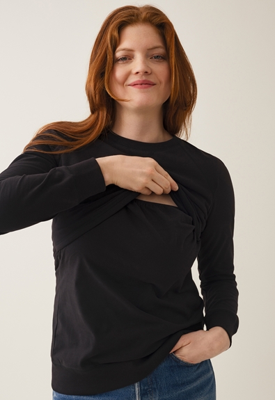 Fleece lined maternity sweatshirt with nursing access - Almost black - S (3) - Maternity top / Nursing top