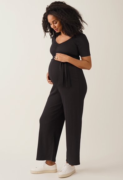 Ribbed maternity jumpsuit - Black - L (1) - Maternity dress / Nursing dress